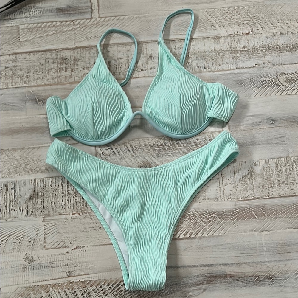 Mint Green Textured Bikini Set